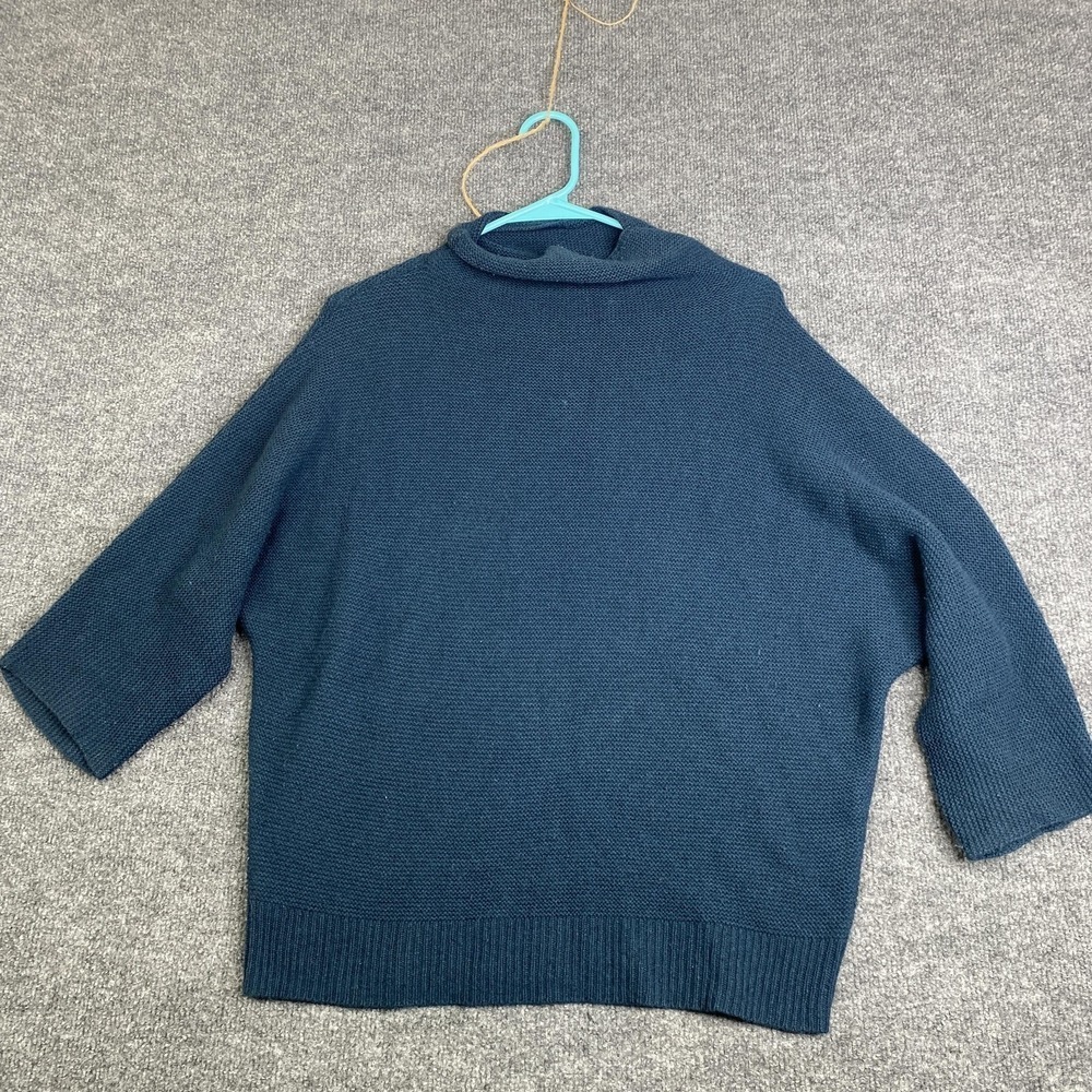 The Reset Sweater Womens XS Blue Wool Cashmere Mock Neck 3/4 Sleeve Boxy